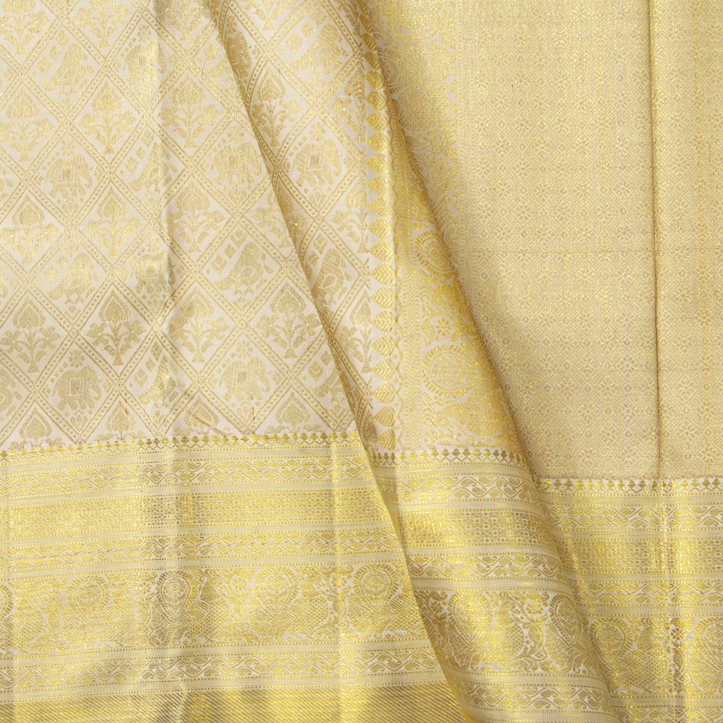 Off White Kanchipuram Silk Saree For Wedding Wear PV NYC 1927