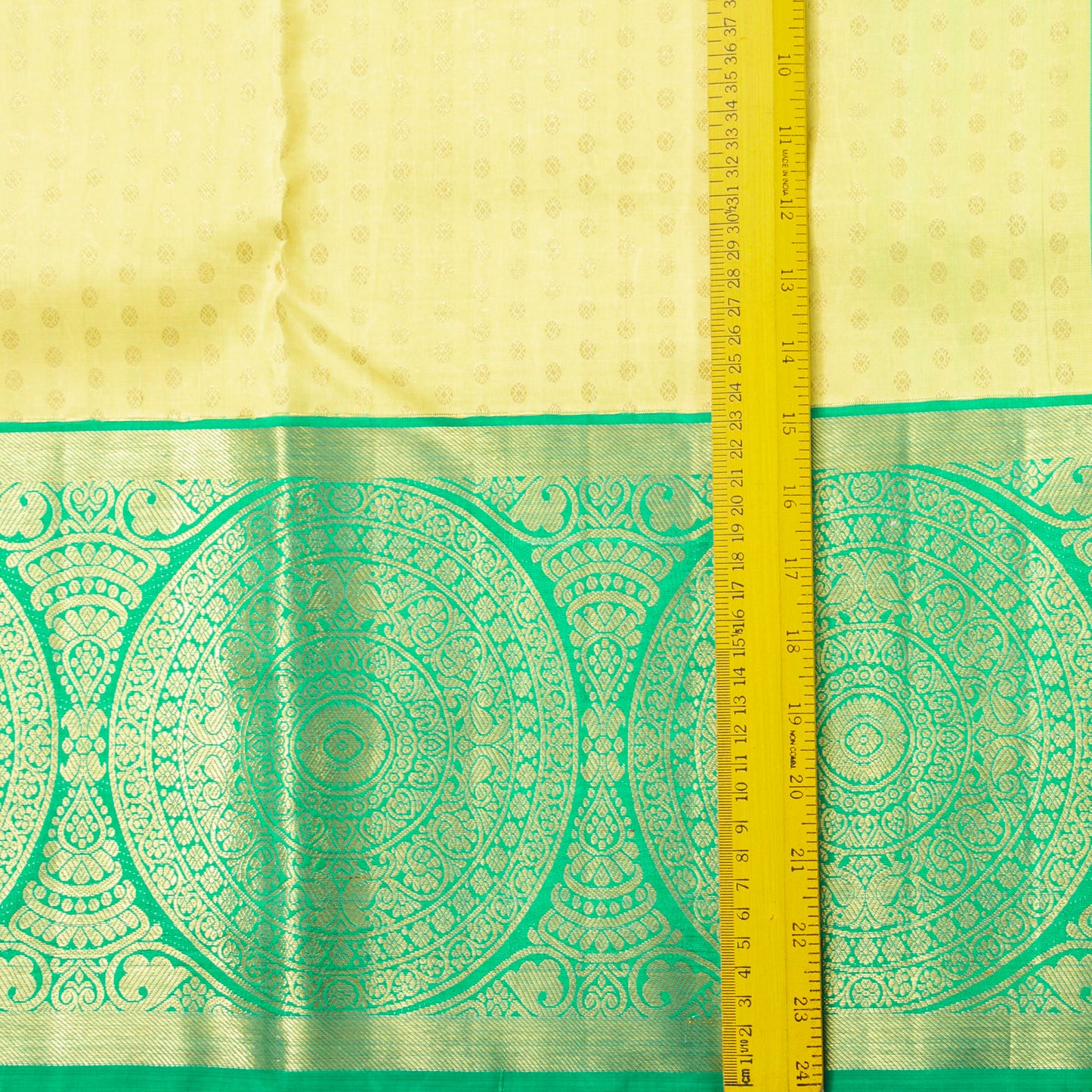 Pastel Yellow And Sea Green Kanchipuram Silk Saree For Festive Wear PV NYC 1871