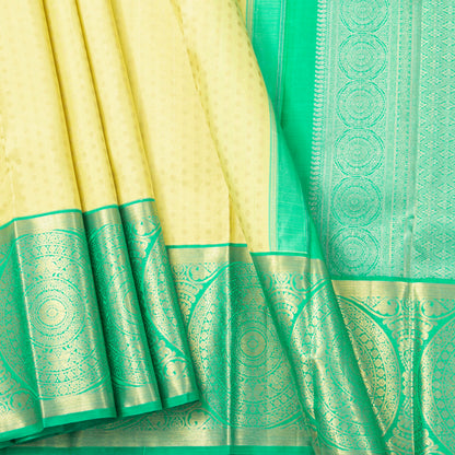 Pastel Yellow And Sea Green Kanchipuram Silk Saree For Festive Wear PV NYC 1871