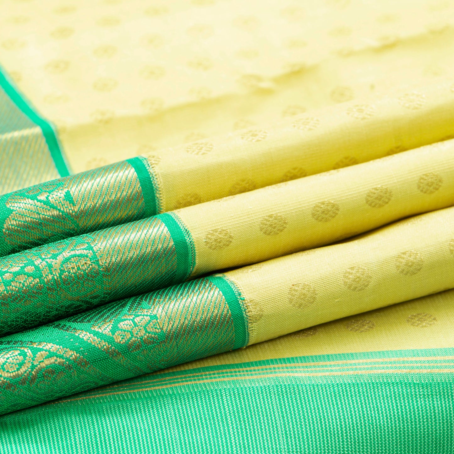 Pastel Yellow And Sea Green Kanchipuram Silk Saree For Festive Wear PV NYC 1871