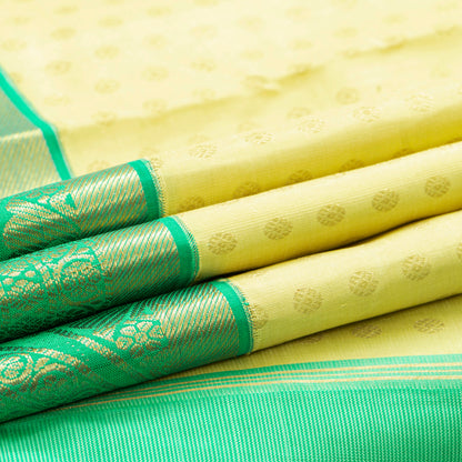 Pastel Yellow And Sea Green Kanchipuram Silk Saree For Festive Wear PV NYC 1871