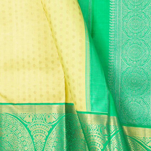Pastel Yellow And Sea Green Kanchipuram Silk Saree For Festive Wear PV NYC 1871