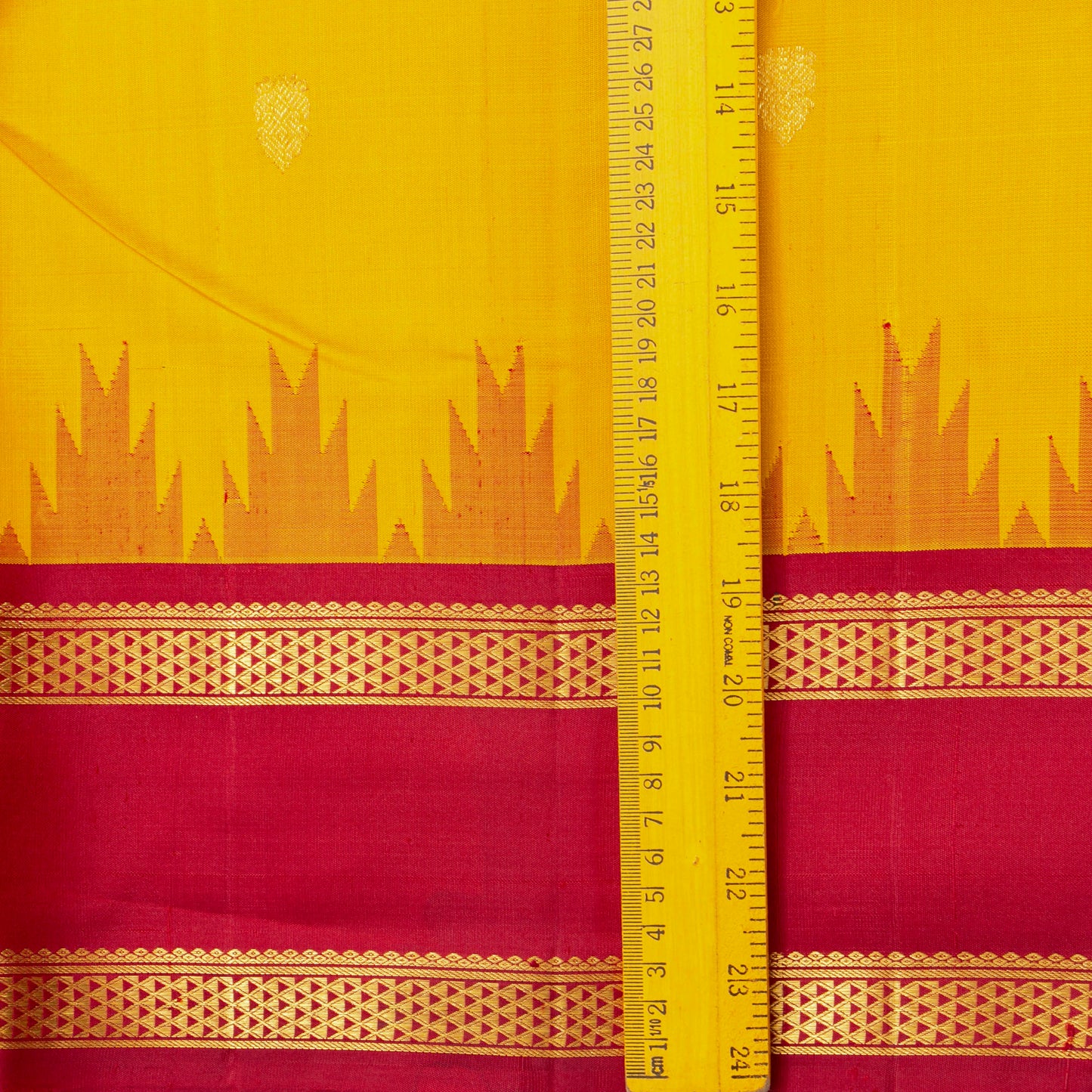 Yellow And Red Kanchipuram Silk Saree For Festive Wear PV NYC 1745