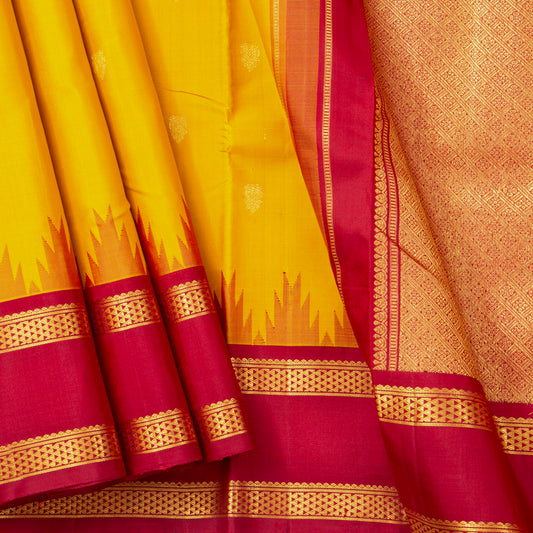 Yellow And Red Kanchipuram Silk Saree For Festive Wear PV NYC 1745