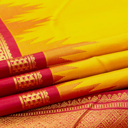 Yellow And Red Kanchipuram Silk Saree For Festive Wear PV NYC 1745
