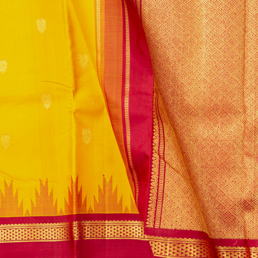 Yellow And Red Kanchipuram Silk Saree For Festive Wear PV NYC 1745