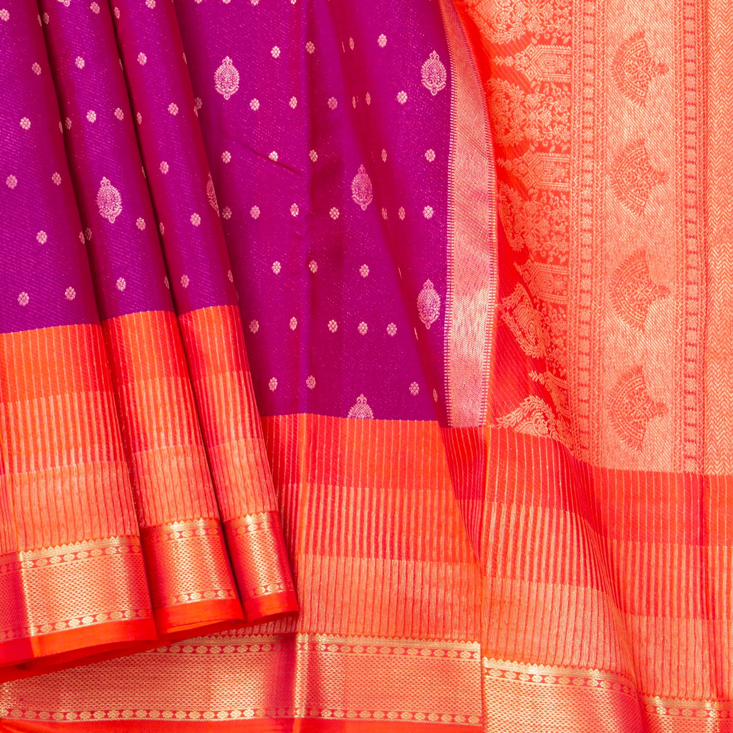 Magenta And Orange Kanchipuram Silk Saree For Festive Wear PV NYC 1876