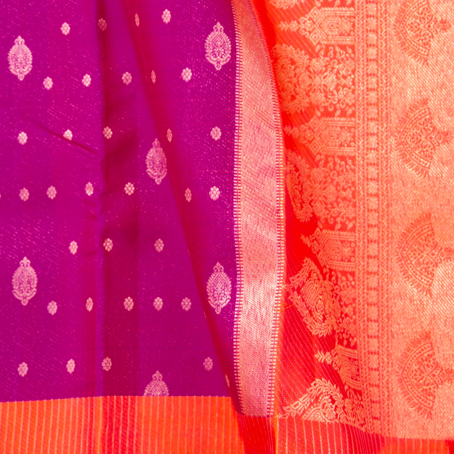 Magenta And Orange Kanchipuram Silk Saree For Festive Wear PV NYC 1876