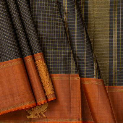 Black And Rust Kanchipuram Silk Saree For Festive Wear PV NYC 1878