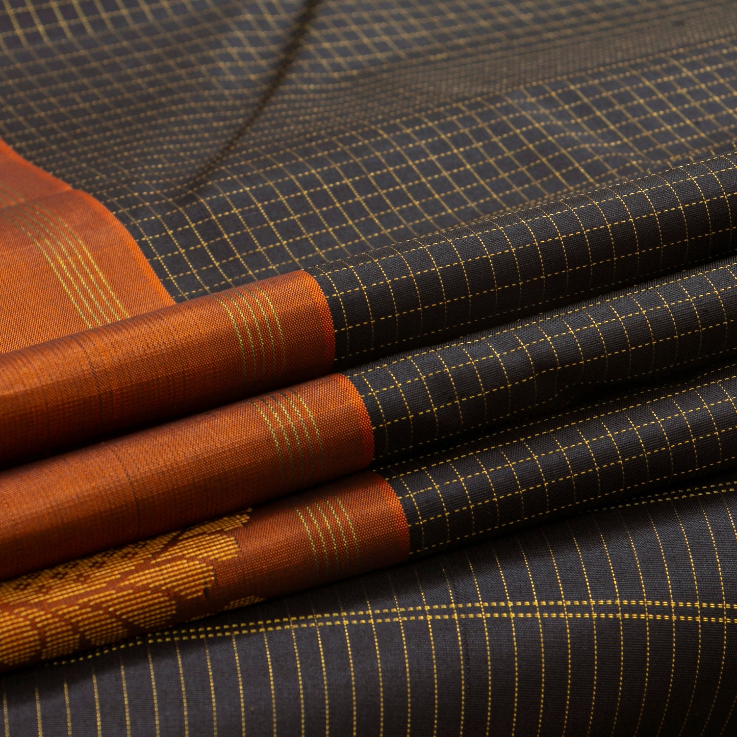 Black And Rust Kanchipuram Silk Saree For Festive Wear PV NYC 1878