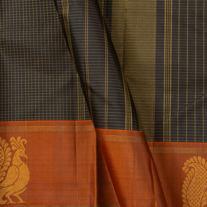 Black And Rust Kanchipuram Silk Saree For Festive Wear PV NYC 1878