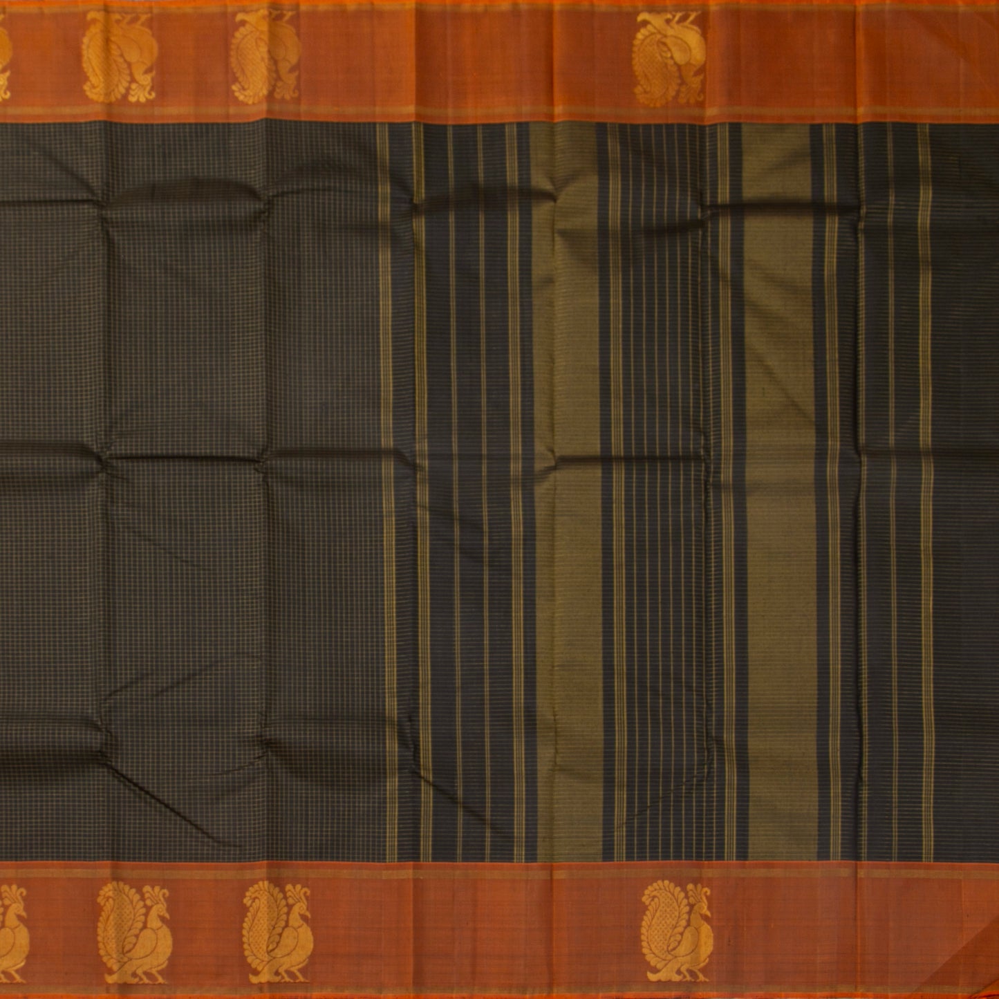 Black And Rust Kanchipuram Silk Saree For Festive Wear PV NYC 1878