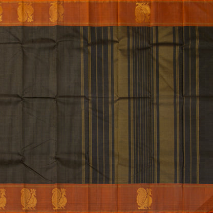 Black And Rust Kanchipuram Silk Saree For Festive Wear PV NYC 1878