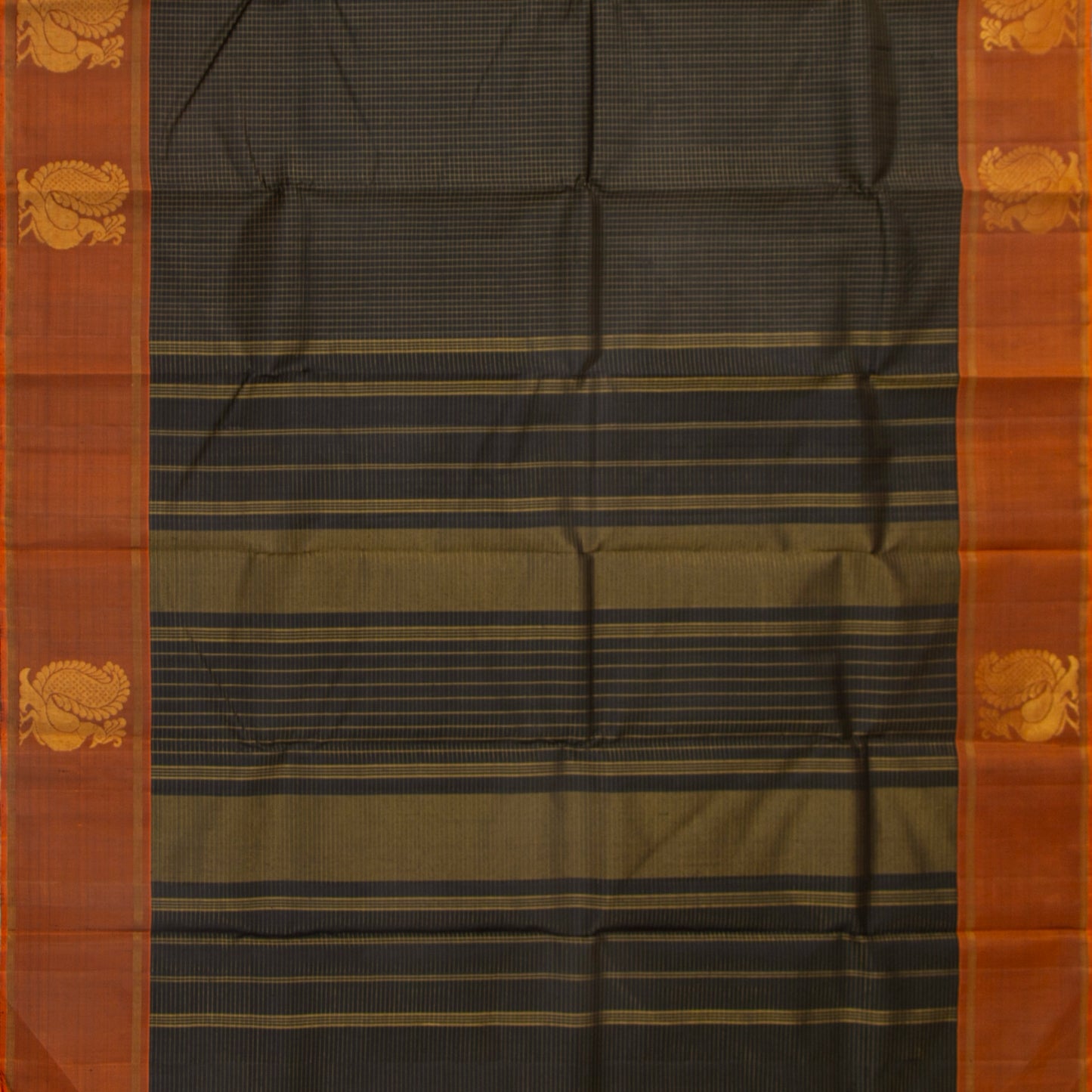 Black And Rust Kanchipuram Silk Saree For Festive Wear PV NYC 1878