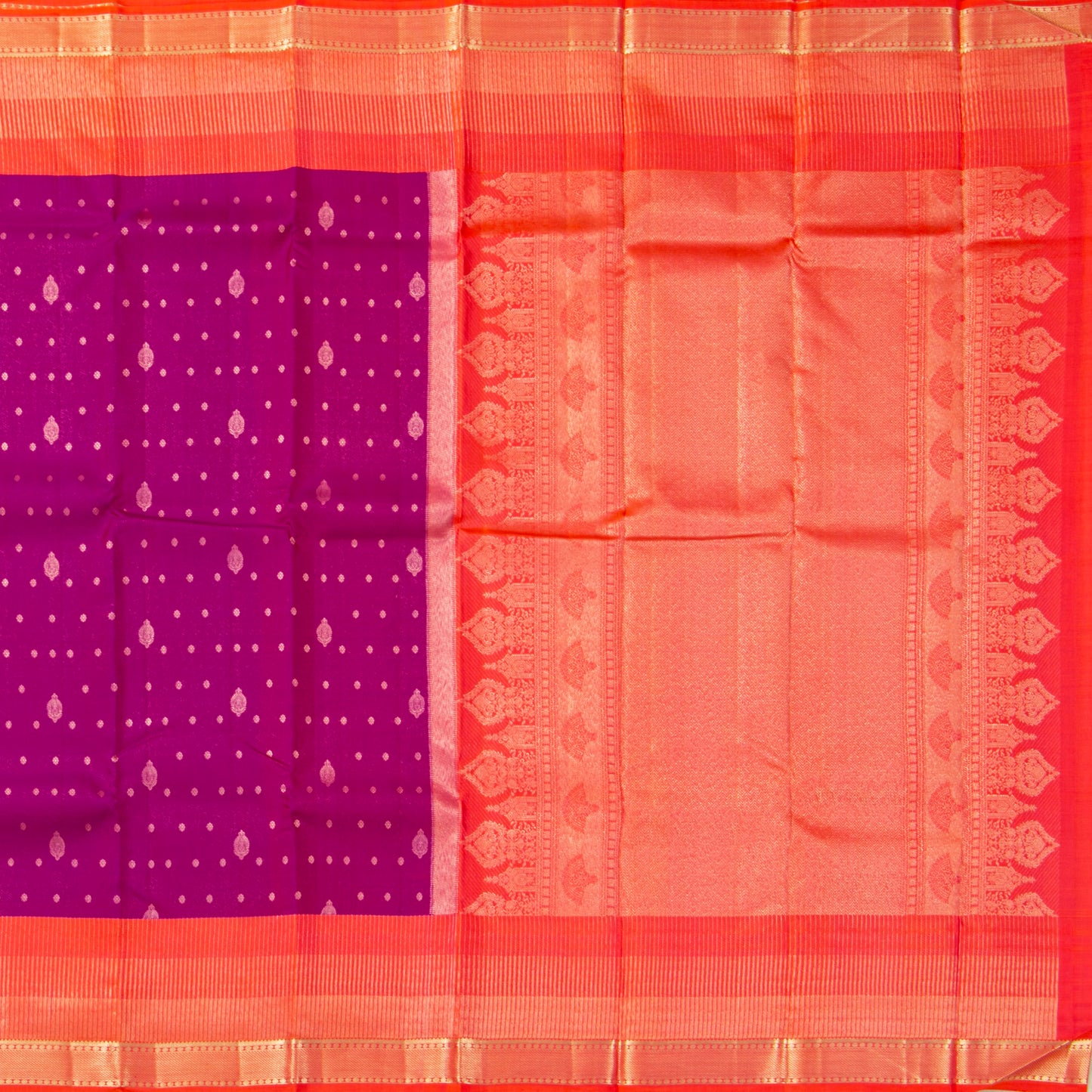 Magenta And Orange Kanchipuram Silk Saree For Festive Wear PV NYC 1876