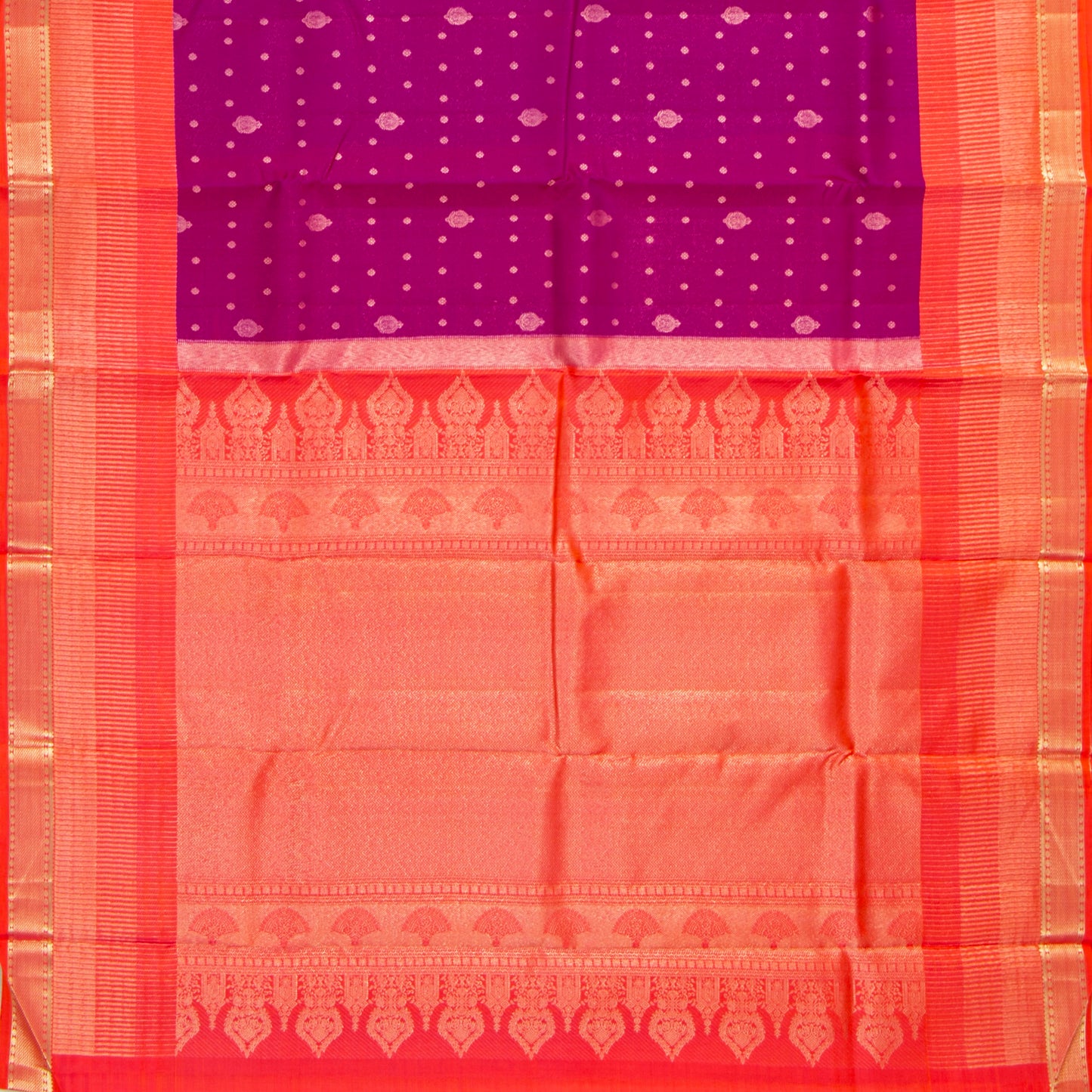 Magenta And Orange Kanchipuram Silk Saree For Festive Wear PV NYC 1876