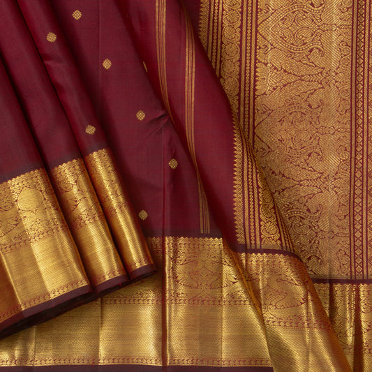 Maroon Kanjivaram Silk Saree With Medium Border Handwoven Pure Silk For Wedding Wear PV 2036