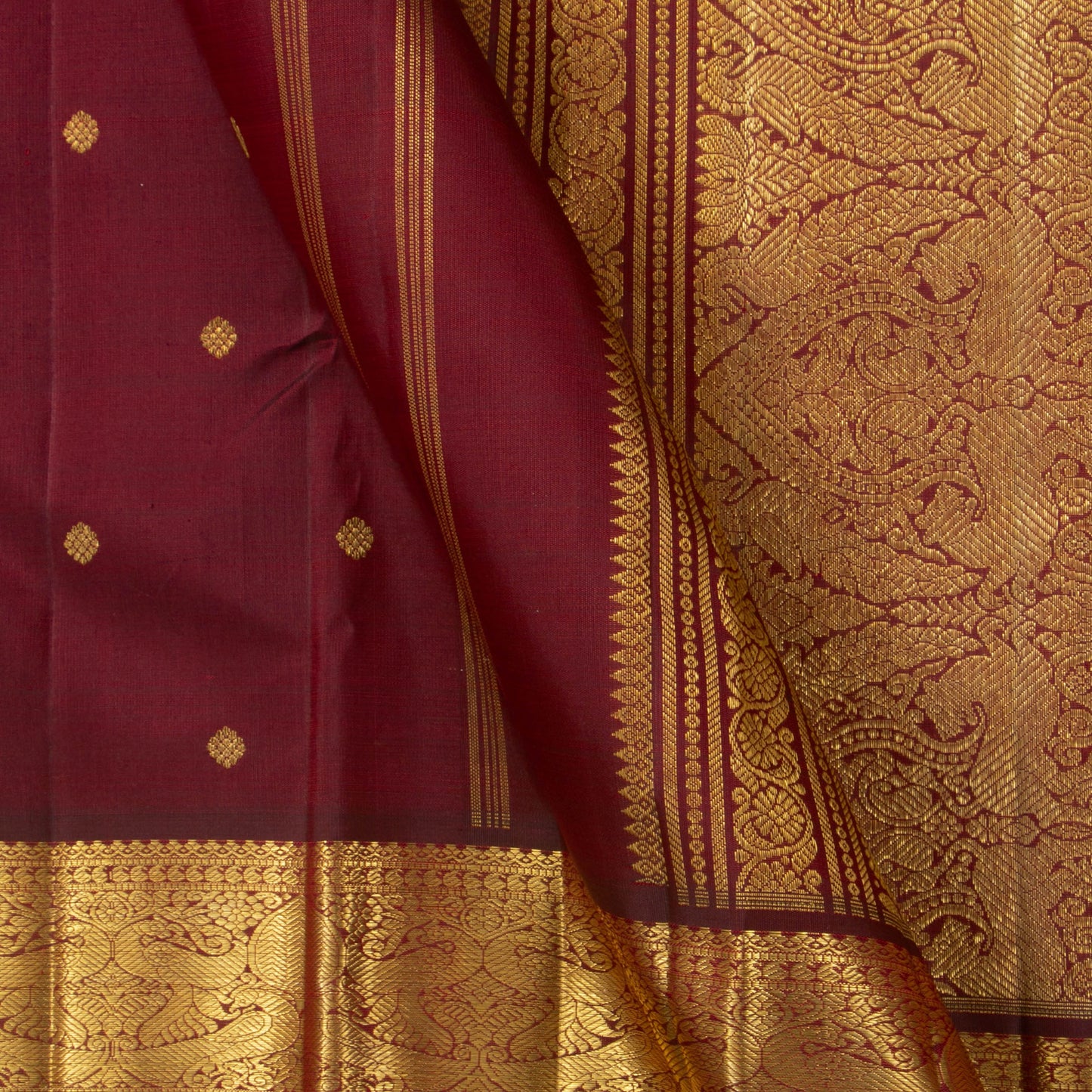 Maroon Kanjivaram Silk Saree With Medium Border Handwoven Pure Silk For Wedding Wear PV 2036