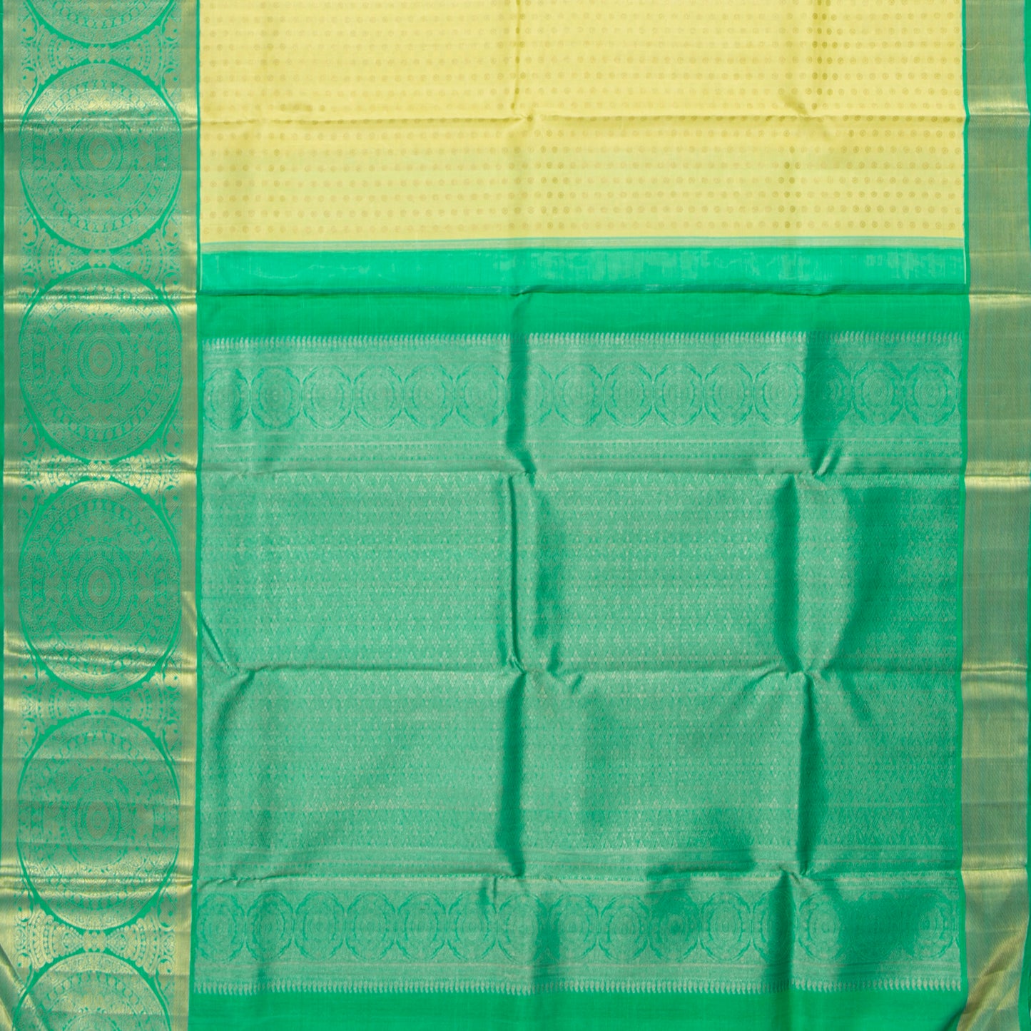 Pastel Yellow And Sea Green Kanchipuram Silk Saree For Festive Wear PV NYC 1871