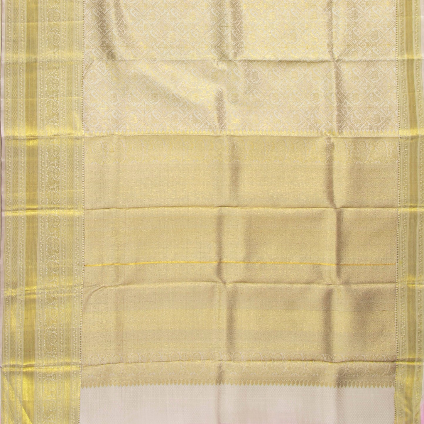 Off White Kanchipuram Silk Saree For Wedding Wear PV NYC 1927