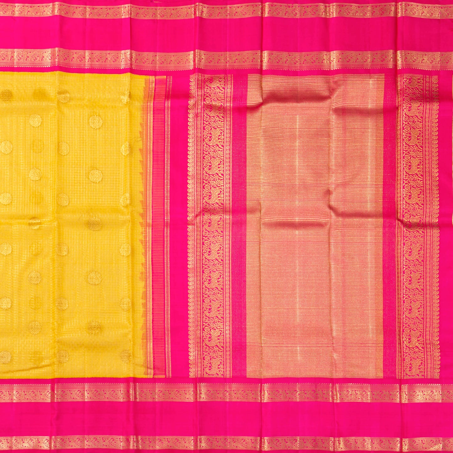 Yellow And Pink Kanchipuram Organza Silk Saree For Wedding Wear PV NYC 1916