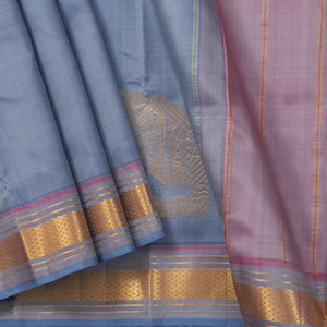 Pastel Blue Kanjivaram Silk Saree With Medium Border Handwoven Pure Silk For Festive Wear PV ABI 2243