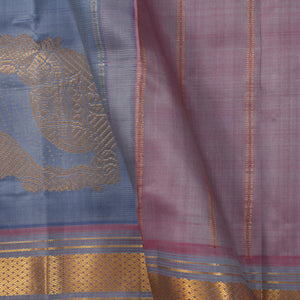 Pastel Blue Kanjivaram Silk Saree With Medium Border Handwoven Pure Silk For Festive Wear PV ABI 2243