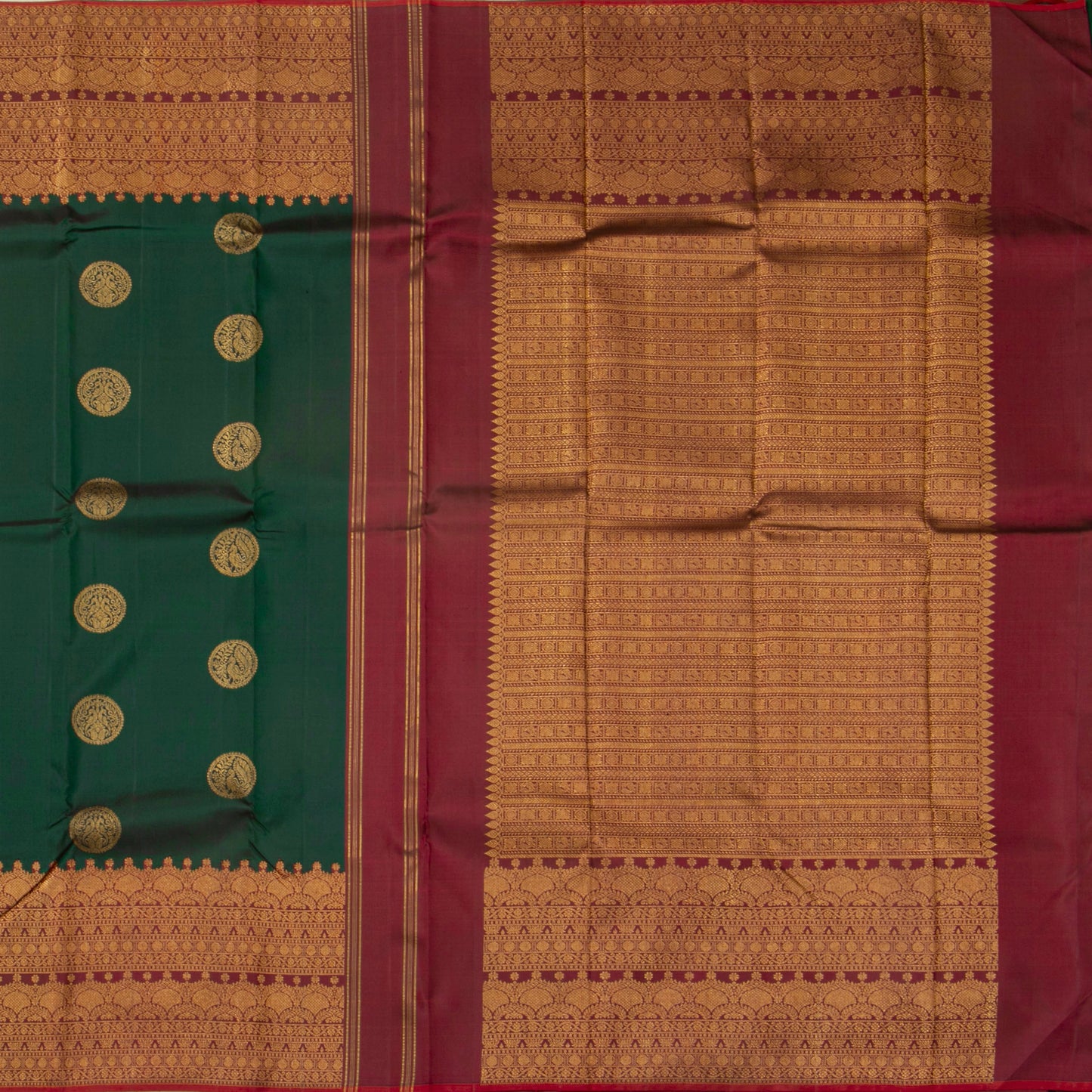 Green And Maroon Kanchipuram Silk Saree For Wedding Wear PV NYC 1914