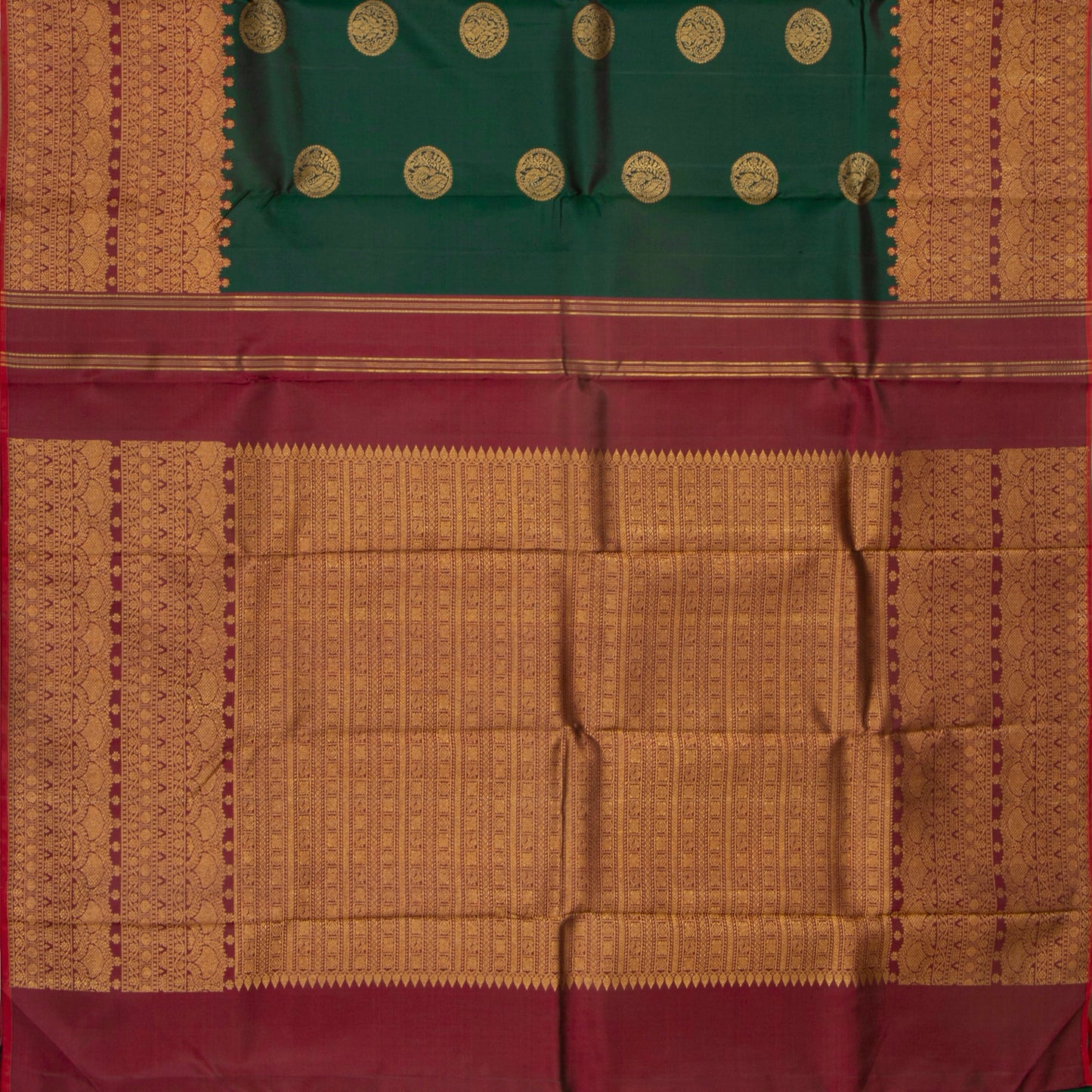 Green And Maroon Kanchipuram Silk Saree For Wedding Wear PV NYC 1914