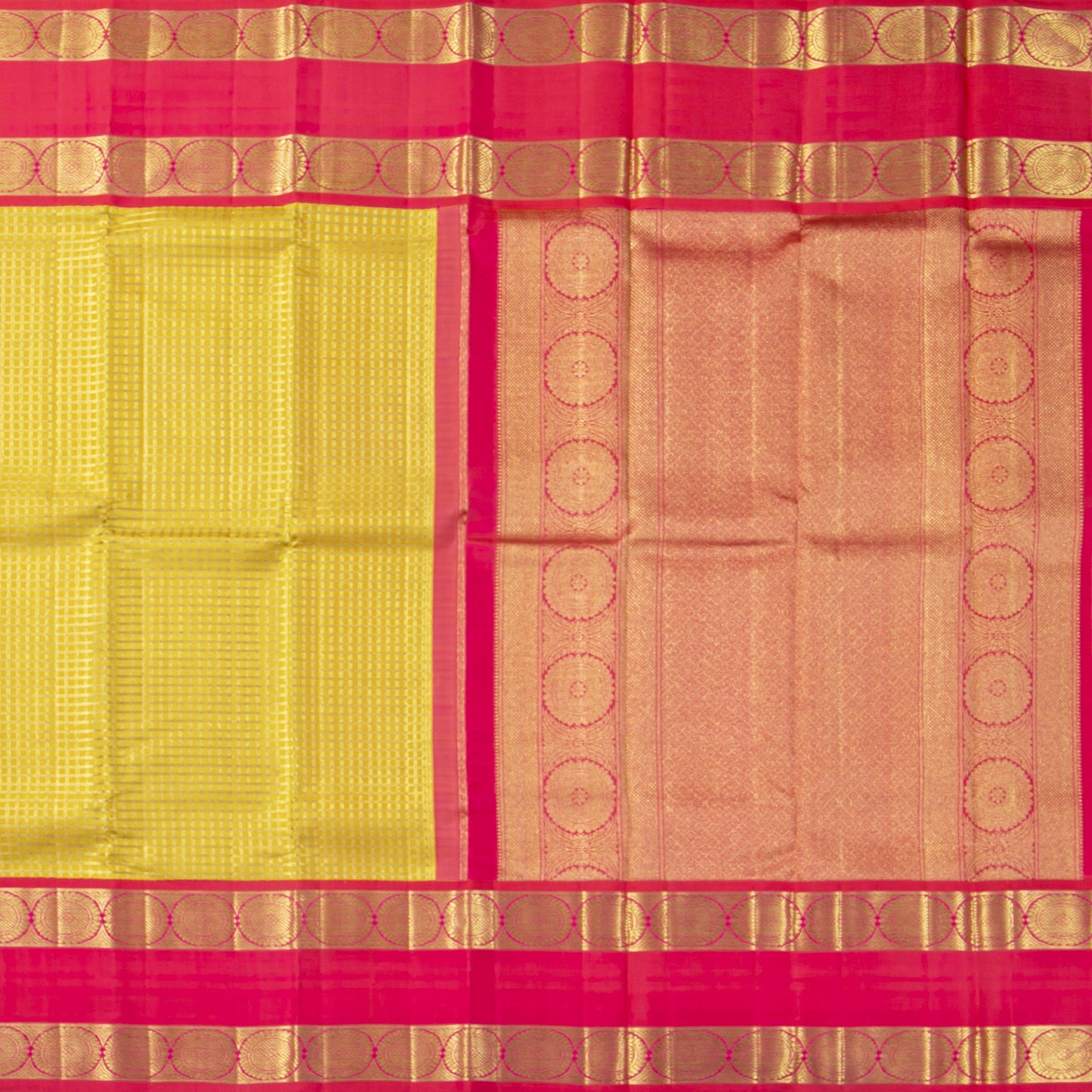 Yellow And Pink Kanchipuram Silk Saree For Wedding Wear PV NYC 1900