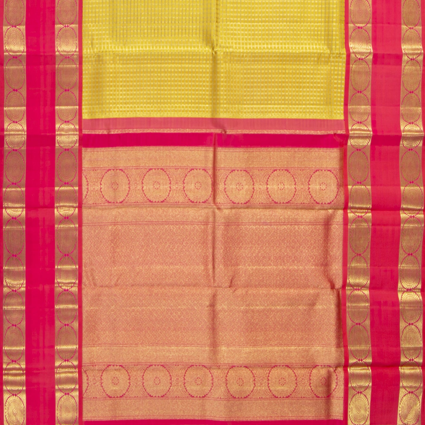 Yellow And Pink Kanchipuram Silk Saree For Wedding Wear PV NYC 1900
