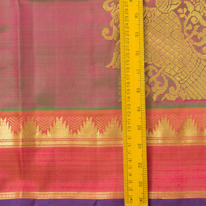 Manthulir Green Kanjivaram Silk Saree With Medium Border Handwoven Pure Silk For Festive Wear PV ABI 2242