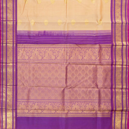 Cream And Purple Kanchipuram Silk Saree For Wedding Wear PV NYC 1919
