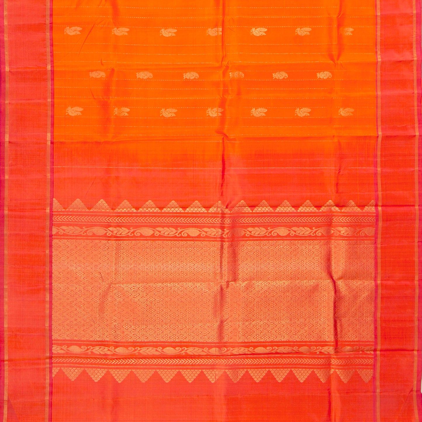 Orange And Pink Kanchipuram Silk Saree For Festive Wear PV NYC 1869 - Silk Sari - Panjavarnam PV NYC 1869