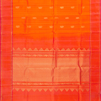 Orange And Pink Kanchipuram Silk Saree For Festive Wear PV NYC 1869 - Silk Sari - Panjavarnam PV NYC 1869