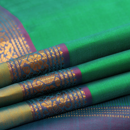 Sea Green And Mauve Kanjivaram Silk Saree With Small Border Handwoven Pure Silk For Festive Wear PV J 3080