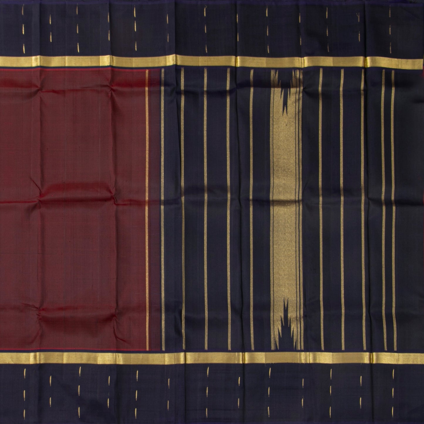 Maroon And Blue Kanchipuram Silk Saree For Festive Wear PV NYC 1866 - Silk Sari - Panjavarnam PV NYC 1866