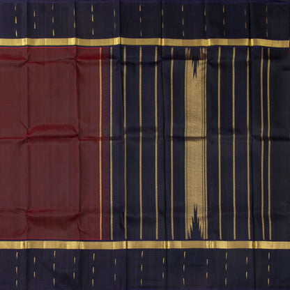 Maroon And Blue Kanchipuram Silk Saree For Festive Wear PV NYC 1866 - Silk Sari - Panjavarnam PV NYC 1866