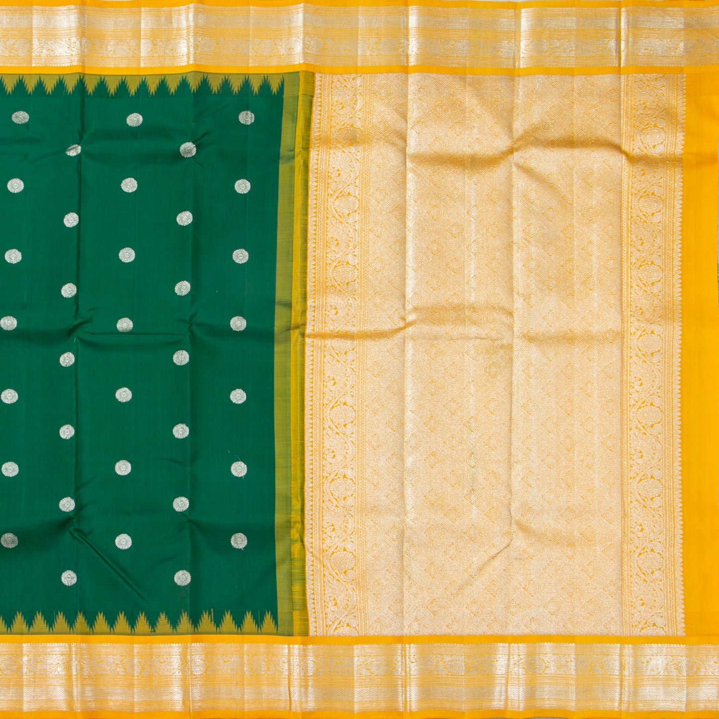 Green And Yellow Kanchipuram Silk Saree For Wedding Wear PV NYC 1909