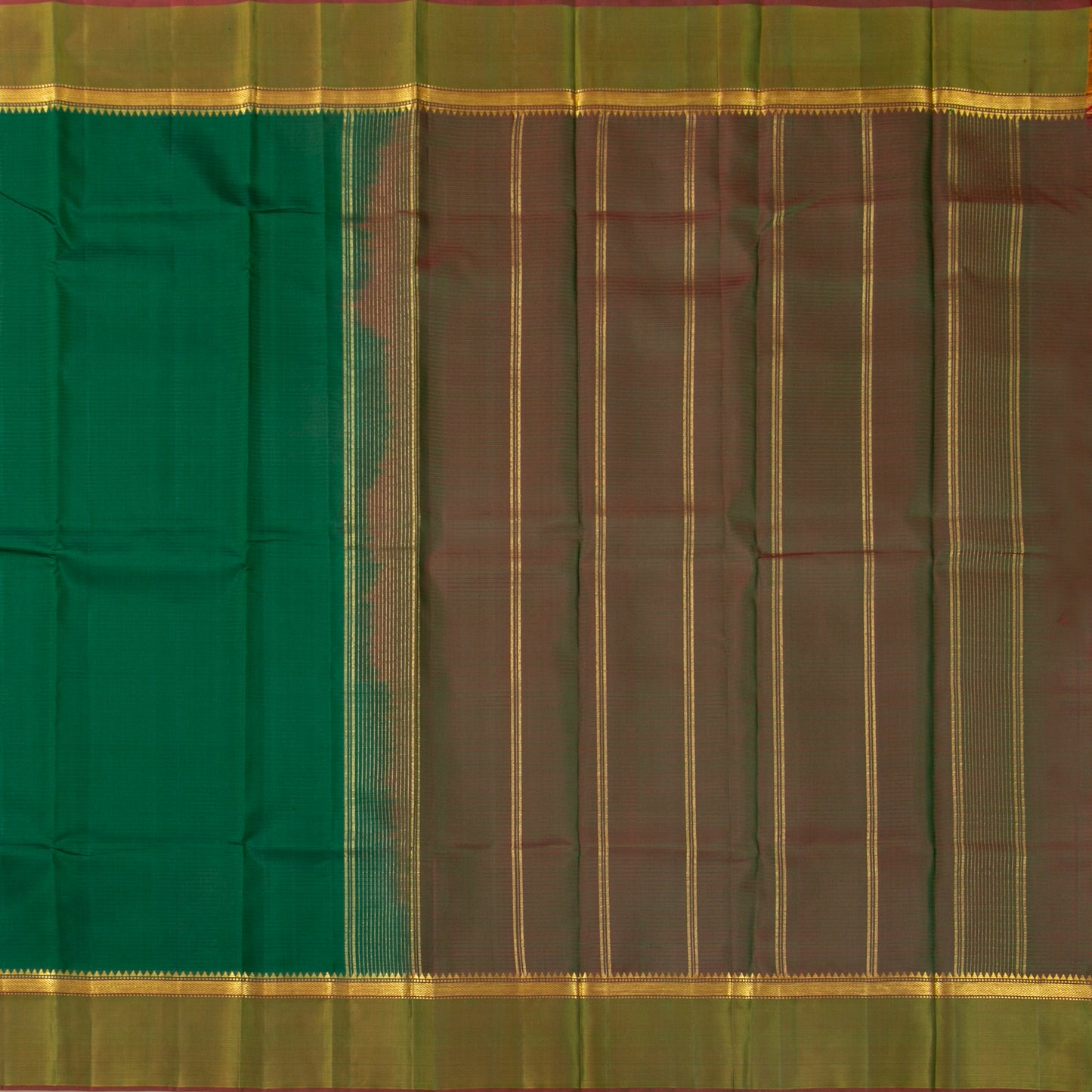 Green And Brown Kanchipuram Silk Saree For Festive Wear PV NYC 1886