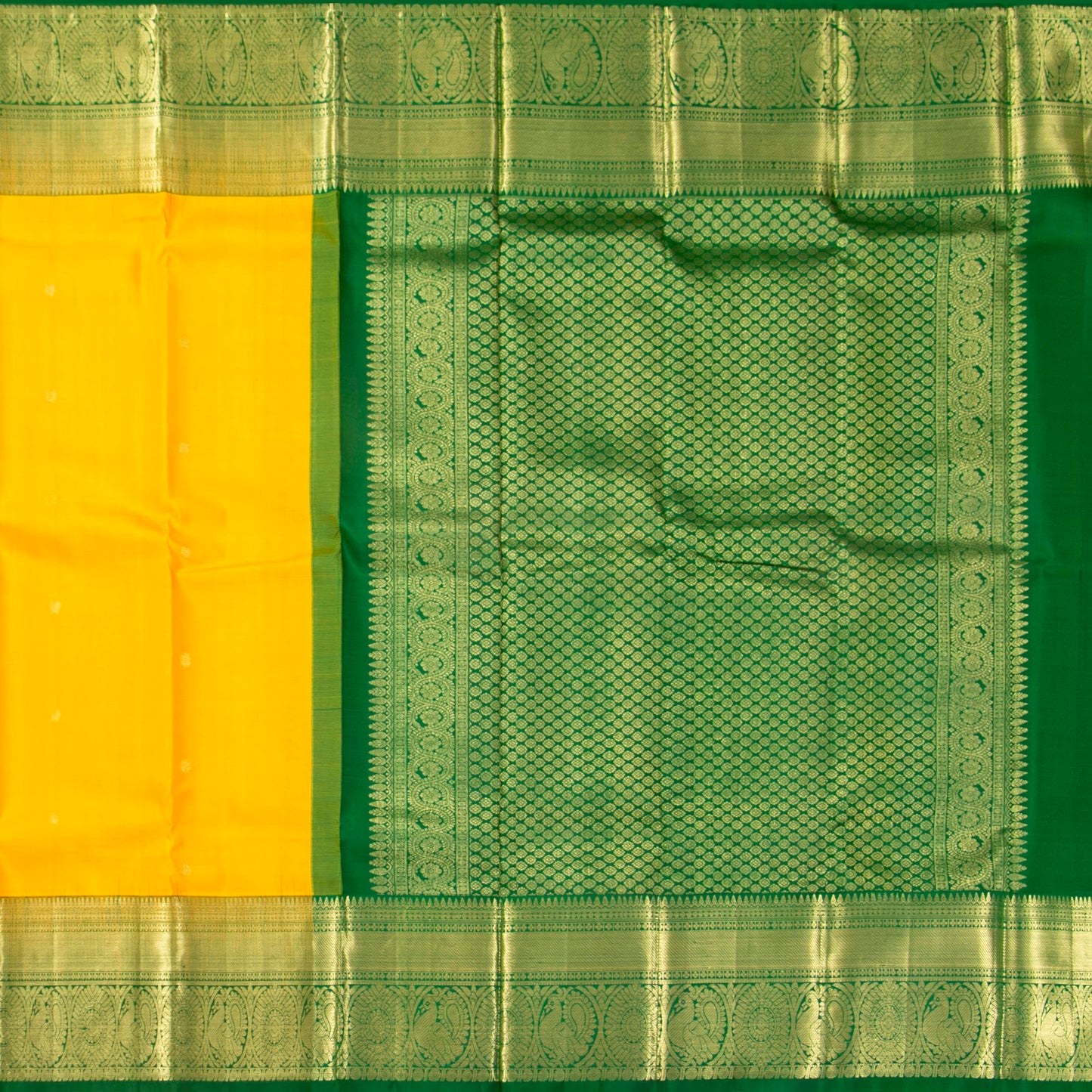 Yellow And Green Kanchipuram Silk Saree For Wedding Wear PV NYC 1826