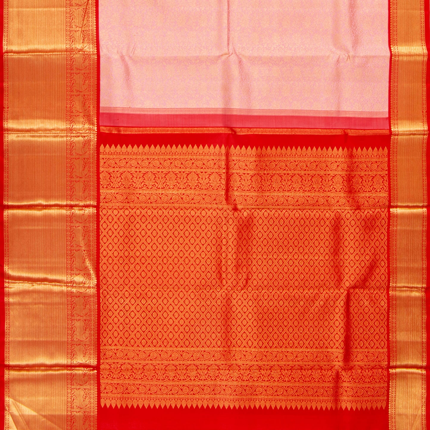 Pastel Pink And Red Kanchipuram Silk Saree With Gold Brocade For Bridal Wear PV NYC 1897