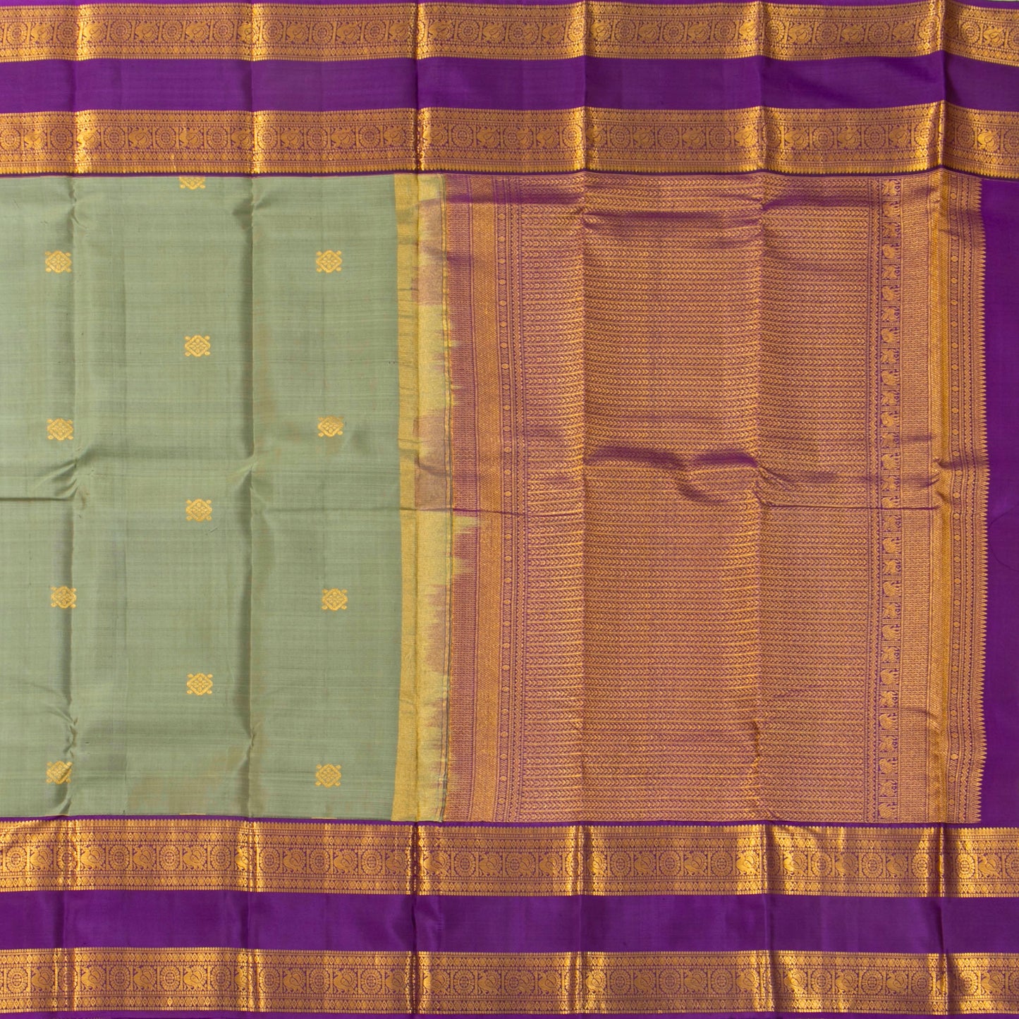 Elachi Green And Purple Kanchipuram Silk Saree For Festive Wear PV NYC 1935