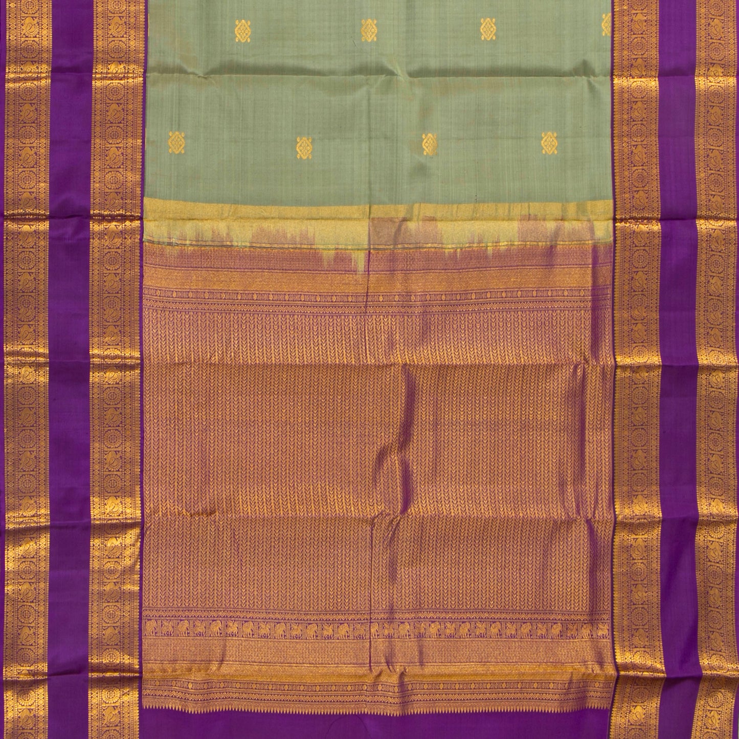 Elachi Green And Purple Kanchipuram Silk Saree For Festive Wear PV NYC 1935