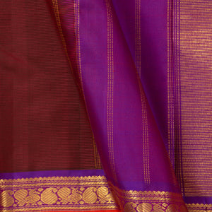 Brown And Purple Kanjivaram Silk Saree With Small Border Handwoven Pure Silk For Festive Wear PV J 3085