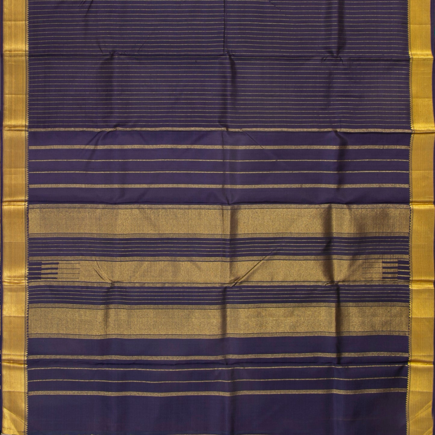 Navy Blue Kanchipuram SIlk Saree With Zari Stripes For Festive Wear PV NYC 1928