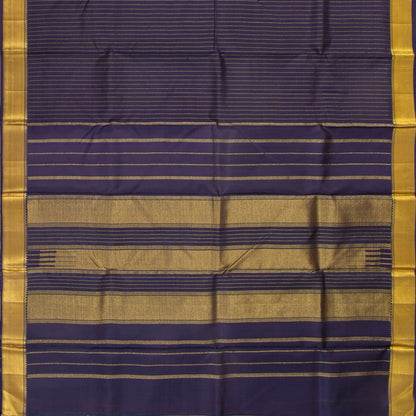 Navy Blue Kanchipuram SIlk Saree With Zari Stripes For Festive Wear PV NYC 1928