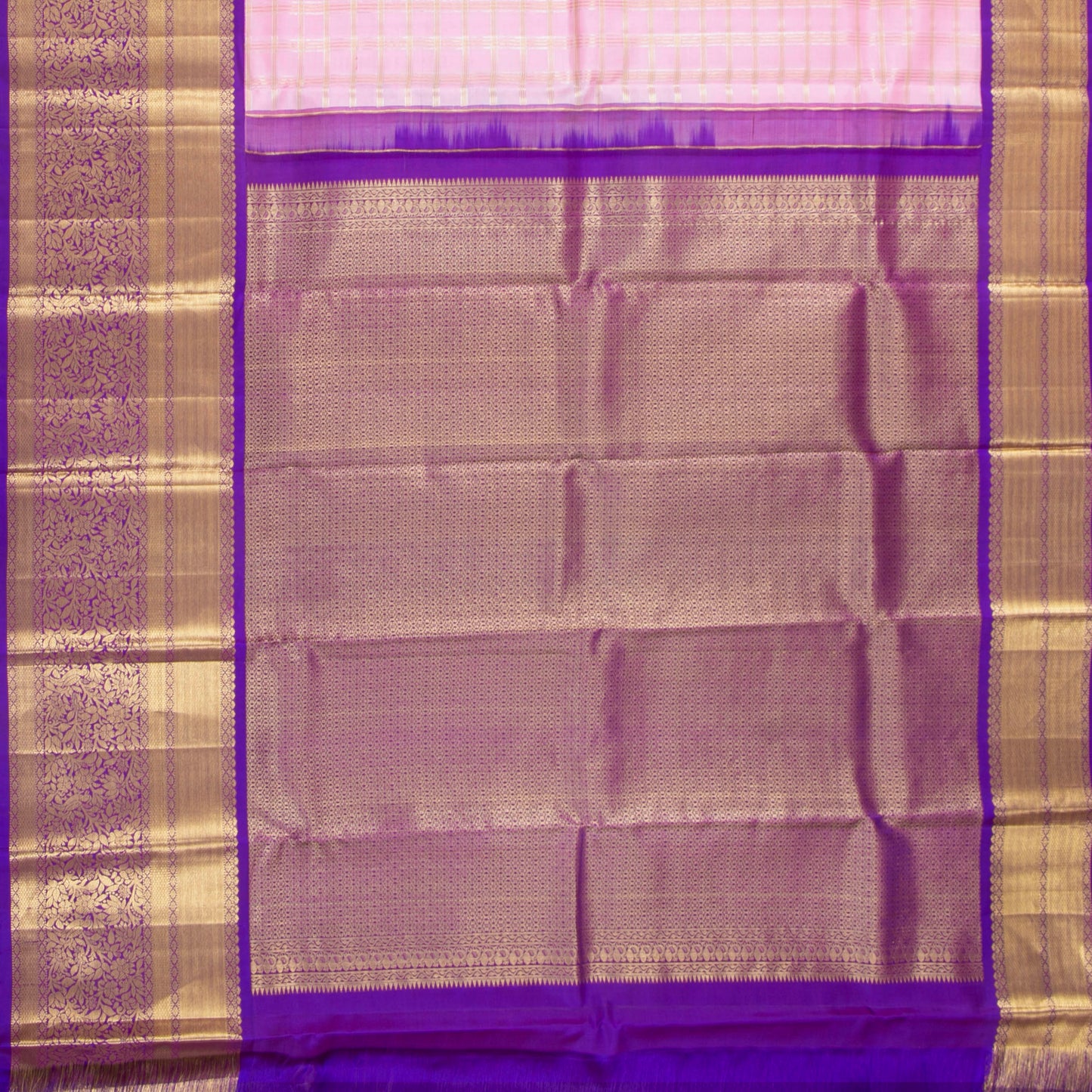 Lotus Pink And Violet Kanchipuram Silk Saree With Zari Checks For Bridal Wear PV NYC 1906