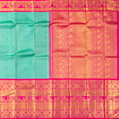Teal And Pink Kanchipuram Silk Saree For Bridal Wear PV NYC 1895