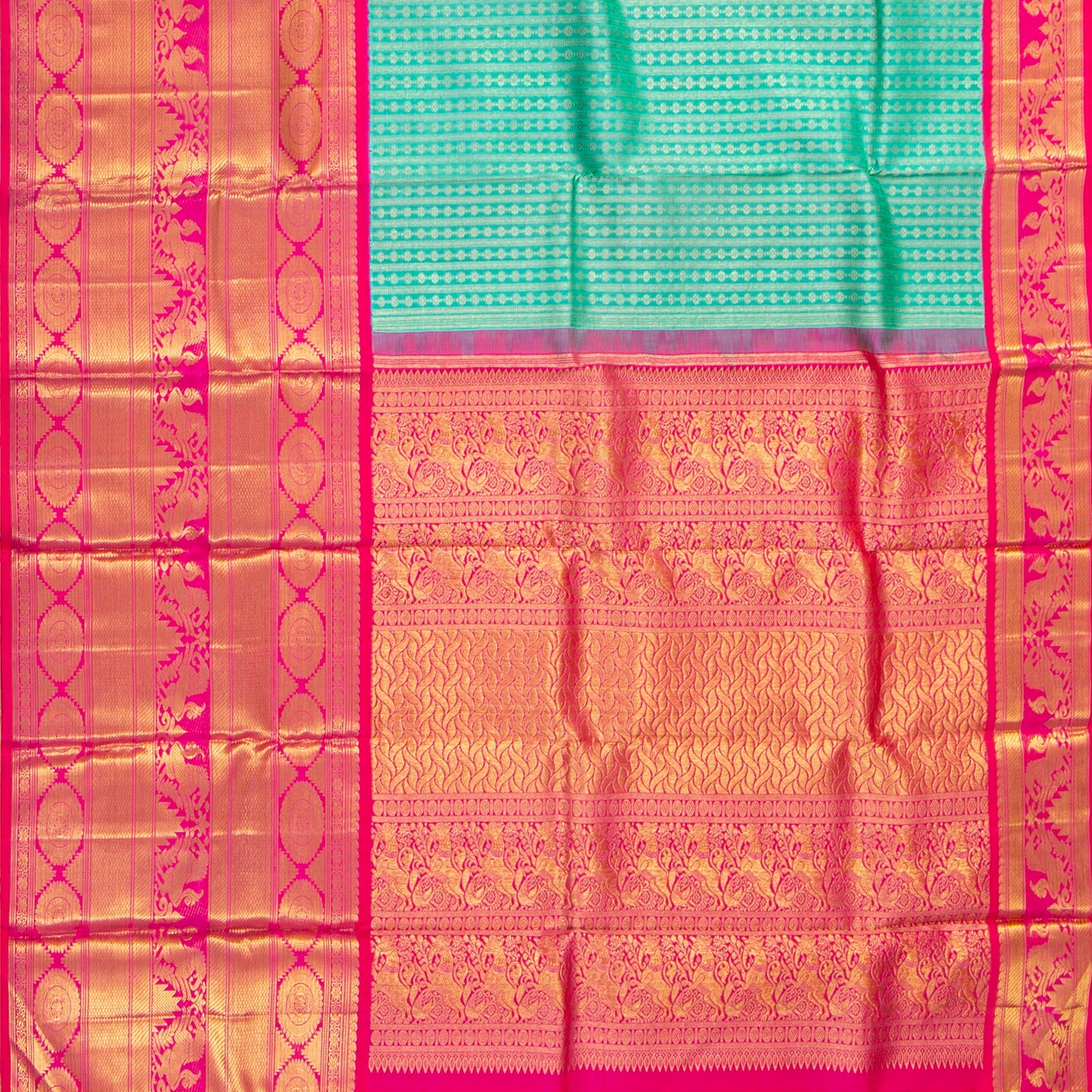 Teal And Pink Kanchipuram Silk Saree For Bridal Wear PV NYC 1895